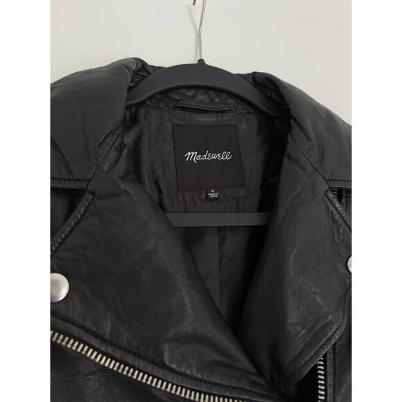 $525 New Madewell Washed Leather Motorcycle Jacket - Black - Small - Picture 7 of 11